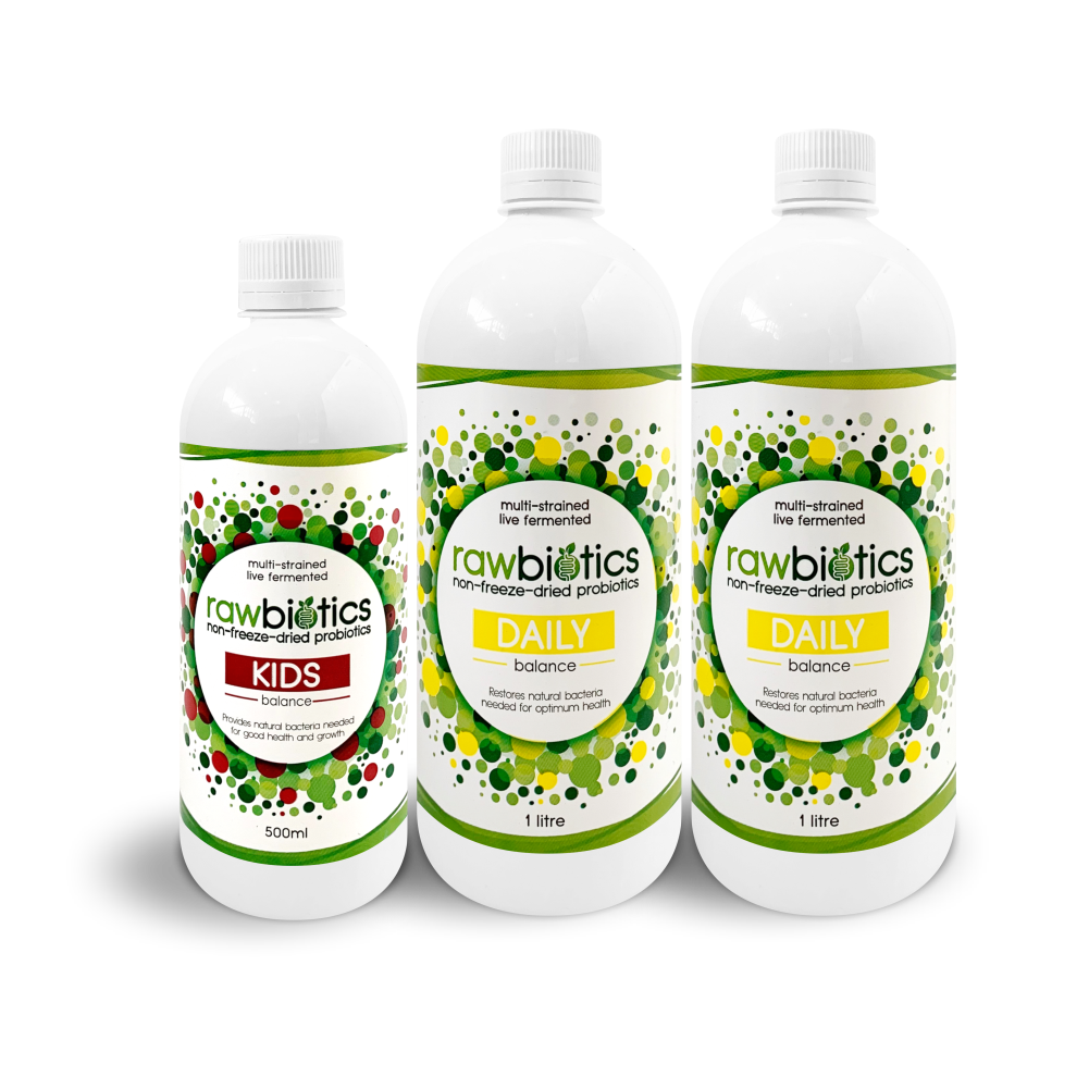Healthy Family Pack : Rawbiotics Daily 1000ml x 2, Rawbiotics Kids 500ml x 1, Shot Glass x 2 & Usage Card
