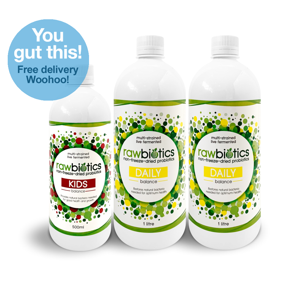 Healthy Family Pack : Rawbiotics Daily 1000ml x 2, Rawbiotics Kids 500ml x 1, Shot Glass x 2 & Usage Card